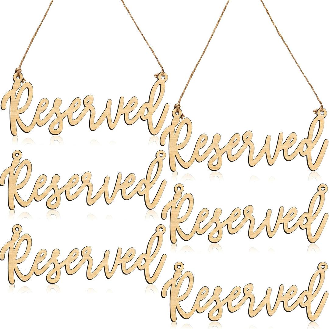 Hanging Wooden Reserved Sign Rustic Unfinished Wedding Reserved Seating Sign with Jute Hanging Rope Laser Cut for Important Events Church Pews Chair and Restaurant