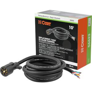 CURT 56623 Replacement 7-Pin RV Blade Trailer Wiring Harness Plug, 10-Foot Blunt-Cut Wires, Boxed