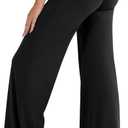 VOYJOY Fold Over Straight Leggings Womens Wide Leg Yoga Pants No Front Seam 31.5" Mid Low Waist Stretch Sweatpants (Medium, Black)