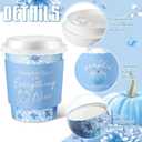 Meanplan 48 Pack 8 oz Little Pumpkin Baby Shower Coffee Cup with Lids and Sleeves A Sweet Little Pumpkin is On The Way Paper Disposable Cup For Thanksgiving Baby Shower Gender Reveal Party(Blue)