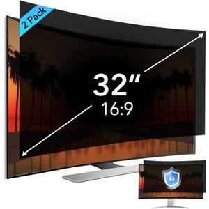2 Pack 32 inch Computer Privacy Screen Filter for 16:9 Aspect Ratio Widescreen Monitor,32in Curved Computer Monitor Privacy Shield Anti Glare Blue Light Eye Protection, Anti-Scratch Removable Protector Film