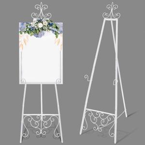White Easel Stand for Wedding Sign, 55'' Adjustable Vintage Scroll Floor Display Stand with Chain Support for Welcome Poster, Photo, Art, Decorative Event Display (55'' x 18.25'')