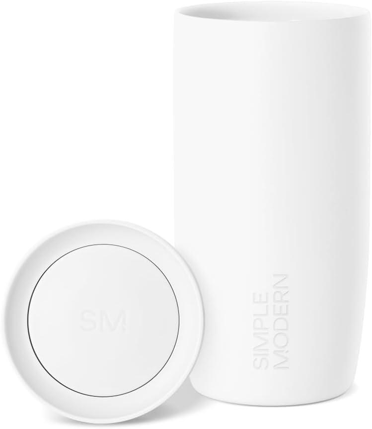 Simple Modern Travel Coffee Mug Tumbler with 360 Lid | Ceramic-Lined Insulated Stainless Steel Cold Brew Iced Coffee Cup | Gift for Women Men Her Him | Voyager Signature | 16oz | Winter White