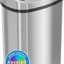 SensorCan 13 Gallon Sensor Trash Can with Wheels and AbsorbX Odor Control System, Stainless Steel, Oval Shape Automatic Kitchen and Office Garbage Bin (Powered by Battery or Optional AC Adapter)