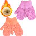 2 Pairs Kids Winter Mittens Warm Thermal Thick Fleece Knitted Snow Gloves for Girls Boys Cold Weather 3-7 Years (Purple+pink)