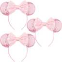 Ears Headbands for Princess, Pink Mouse Ears Headbands for Halloween Costume, Sequin Bows Headwear Hair Accessories for Women - Pink