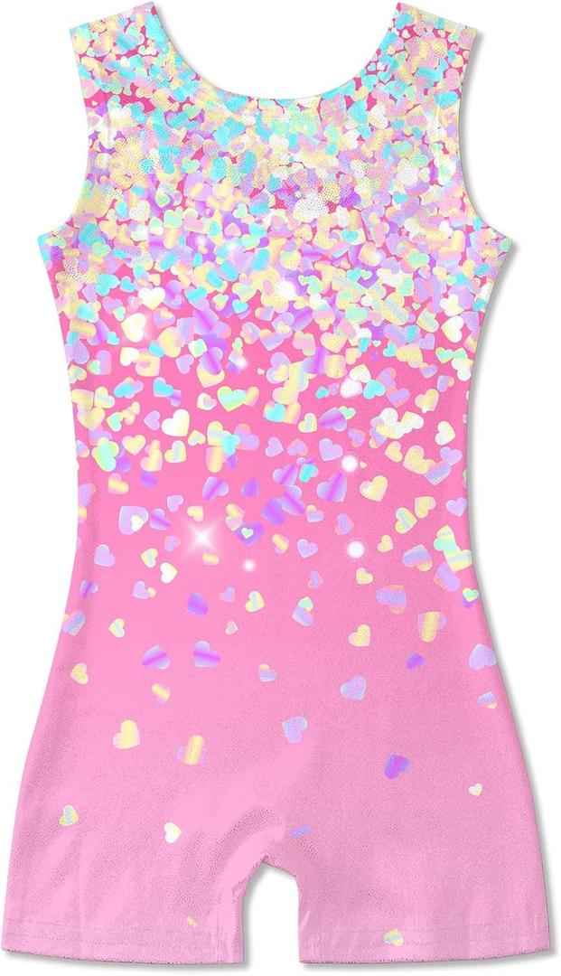 Idgreatim 2-10 Years Gymnastics Leotards for Girls Sparkly Biketards Unitards Athletic Tumbling Outfit (4-5T, Pink Yellow)