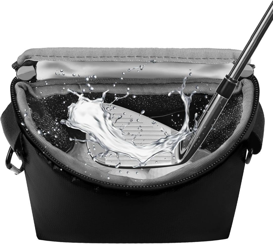 Golf Ball and Club Cleaning Bag - Waterproof Exterior With Coarse Fabric Liner, Portable With Detachable Clip, Accessory Cleaning Kit