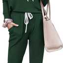 PRETTYGARDEN Women Fall 2 Piece Lounge Outfit Long Sleeve Tops High Waisted Jogger Pants Set Spring Travel Clothes Tracksuit (Small, Patterned-dark Green)
