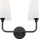 2-Light Bathroom Vanity Light Fixtures in Matte Black Finish, Modern Bedside Wall Sconces with Flared White Fabric Shade for Bathroom, Hallway, Living Room, Kitchen, VL837-MB-2