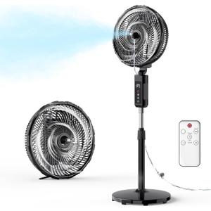 Outdoor Misting Fan, 12-Inch 20000mAh Outside Water Cooling Fan for Patios Bedroom, 2 In 1 Portable Standing & Tabletop Oscillating Fans with Mister Kit, Mist Fans with Remote/Spray/7 Gear/Timer