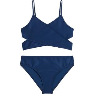 Kanu Surf Girls' Coral Reef Beach Sport Wrap Around Bikini 2-Piece Swimsuit (14, Rib Solid Navy)