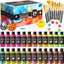 40 Pcs Iridescent Acrylic Paint Set with 12 Brushes, 2 Knives & Palette, 24 Colors (2oz/60ml) - for Adults, Artists & Beginners - Canvas Ceramic Rock Wood Egg Painting Kit