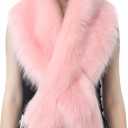 Dikoaina Women's Faux Fur Collar Scarf Wrap, Winter Warm Neck Warmer, Elegant Decorative for Coat Jacket Outwear (Pink, XL)