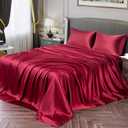 Vonty Satin Sheets Twin Silky Soft Satin Bed Sheets Burgundy Sheet Set, 1 Deep Pocket Fitted Sheet + 1 Flat Sheet + 1 Pillowcases