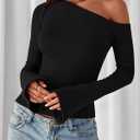 3 x Zenlonr Long Sleeve Shirts for Women 2025 Fall Off The Shoulder Tops Casual Slim Fitted Knit T-Shirt Y2K Clothes