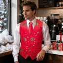 DiBanGu Christmas Men's Suit Vest and Tie Snowflake Waistcoat Necktie Pocket Square Cufflinks Set Festival Party Gifts (Medium, Christmas Red Green)