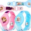 Waterproof AirTag Bracelet for Kids [2 Pack], Princess Air Tag Holder for Kids with Full Coverage Hidden Design, Silicone Airtag Wristband for Child, Blue + Pink