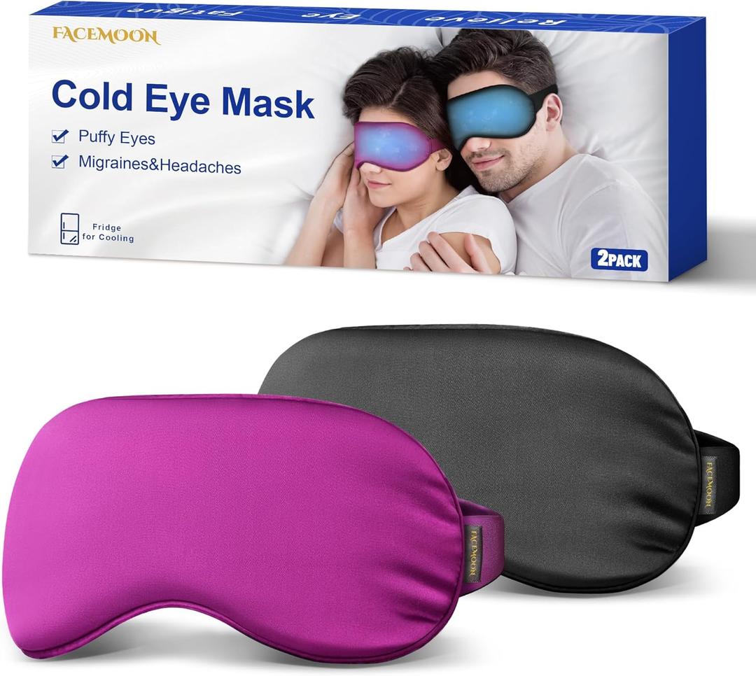 2PCS Cold Eye Mask: Cooling Eye Mask for Puffy Eyes, Headache, Migraines Relief - Cold Compress for Dark Circles, Tired Eyes, After Surgery - Reusable Gel Ice Pack, Weighted Sleep Mask(Black,Purple)