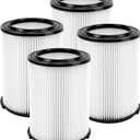 Standard Wet or Dry Vac VF4000 Filter Replacement Compatible with ridgd 5-20 Gallons Vacuum Cleaner, Husky 6-9 Gal WD5500 WD0671 RV2400A RV2600B,4 Pack Dust Filters for Vacuum Cleaners