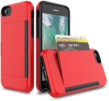 for iPhone SE 2 2020 Edition/SE 3 2020 Edition Case with Card Holder,Credit Card Slot Protective Wallet Case - Red