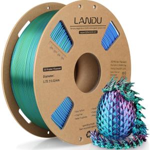 LANDU Silk Tri-Color PLA Filament 1.75mm 1Kg, Triple Color Silk PLA Filament, Silk Rainbow PLA Filament, Neatly Wound 3D Printer Filament, 3 in 1 Multi Color Filament +/-0.02mm, Silk Red Blue Green