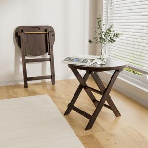 Vlush Solid Wood Folding Stool, Rubberwood Portable Chair with Handle, Sturdy Semi-Circular Folding Stool Chair for Dorm Room, Living Room, Kitchen, Bedroom, Dresser and Outdoor Dining Fishing. Brown