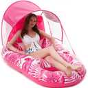 Jasonwell Pool Floats with Canopy - Inflatable Pool Float Adult Lounger Floaties Raft Floating Chair for Swimming Pool Lake Water Lounge Float with Cup Holders Beach Pool Party Toys for Adults (X-Large, rose)