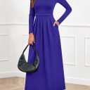 BTFBM Long Sleeve Dress for Women Spring Clothes 2026 Pockets Business Casual Pleated Fall Wedding Guest Dresses (Blue, XL)