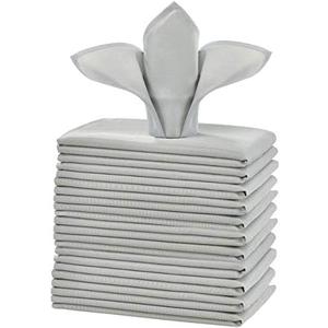 Cieltown Cloth Napkins 1-Dozen, Solid Washable Fabric Napkins Set of 12, Perfect for Weddings, Parties, Holiday Dinner (20 x 20-Inch, Silver)