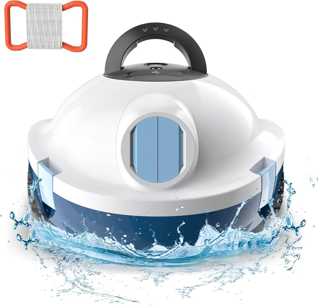 Y10 Cordless Robotic Pool Cleaner Automatic Vacuum - 90 Mins Runtime, Powerful Suction, Self-Parking, Lightweight for Above/Inground Pools Up to 65ft/1100 Sq.Ft, White