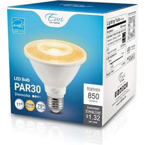 Euri Lighting EP30-11W6020es Dimmable LED PAR30 Short Neck, 11W (75W Equal) 850lm, 80 CRI, Warm White (2700K) 40° Beam Angle, Damp Rated, UL, Energy Star, 3YR 25K HR WTY, One Count