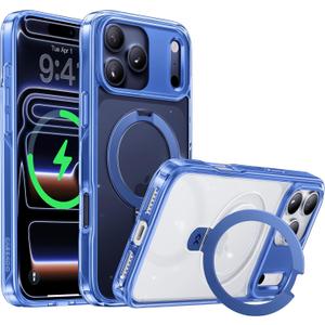 CASEKOO Deep Blue for iPhone 17 Pro Max Case with Ultra Magnetic Stand, Fit for MagSafe, 16FT Military Grade Protection, Kickstand for Viewing & Work, Clear Back, Blue