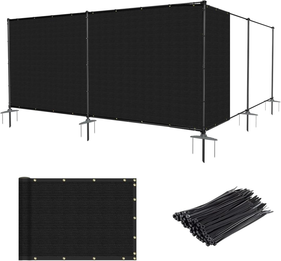 5' x 24' Outdoor Privacy Fence with Iron Poles Ground Spikes Dog Metal Garden Privacy Fence Backyard Patio Yard Barrier Boarder Divider (Black)