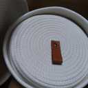 DENJA & CO Set of 2 Decorative Storage Baskets with Lids - Round Woven Baskets for Home Decor and Organizing - Small Shelf Baskets with Leather Tabs and Handles - Decorative Storage and Organizer Bins