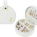 Travel Jewelry Case,Personalized Jewelry Box,Elegant Half-Moon Design with Personalized Golden Initial Case,Personalized Gifts for Women,Jewelry organizer;Personalized Gifts for Women or Friends(J)