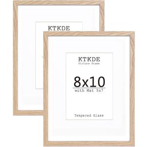 KTKDE 8x10 Picture frame Set of 2,Nature Wooden Photo Frame 5x7mat or 8x10 Without Mat, Tempered Glass8 by 10 for Gallery Wall Mounting or Tabletop for home ideal gift (2pcs-Natural Woodgrain)
