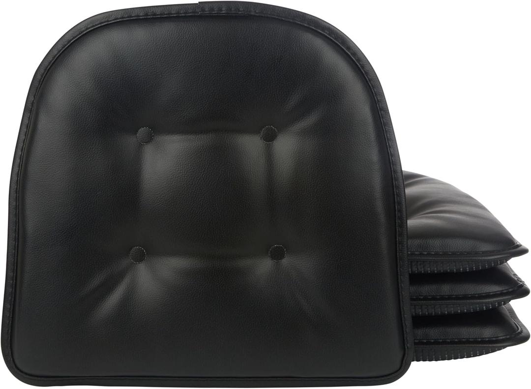 Klear Vu Omega Non-Slip Chair Cushions, Assembled in USA, U-Shaped Skid-Proof Seat Pads for Dining, Kitchen, Office, 15"x16", 4 Pack, Leather Black