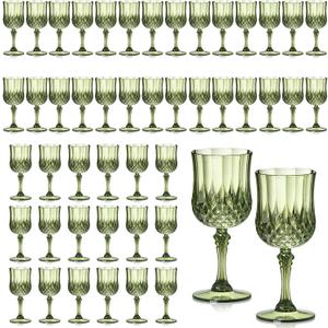 48 Pcs 7oz Plastic Vintage Wine Glasses Drinking Glasses Unbreakable Wedding Glassware Crystal Water Goblets Reusable Drinkware Vintage Champagne Flutes (48, Dark Green)
