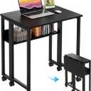 GreenForest Folding Desk Small Rolling Desk with Storage Shelf,24.8 inch Foldable Computer Desk with Wheels for Small Space,Easy Assembly,Black