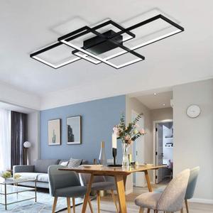 SMG Modern LED Ceiling Light Fixture 65W Dimmable with Remote Control Ceiling Lighting, 43in Black Flush Mount Chandelier, Square Kitchen Bedroom Lighting Decorative Lamp (110cm)