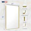 WEER Gold Bathroom Mirror, 24X36 Inch Brushed Gold Metal Frame Mirror, Rounded Rectangle Gold Bathroom Vanity Mirror for Wall, Tempered Glass, Anti-Rust, Hangs Horizontally or Vertically