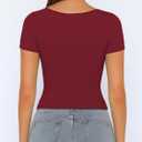 ForeFair Women's Square Neck Going Out Tops Double Lined Short Sleeve Basic Tight Tee Shirts (Red, XS)