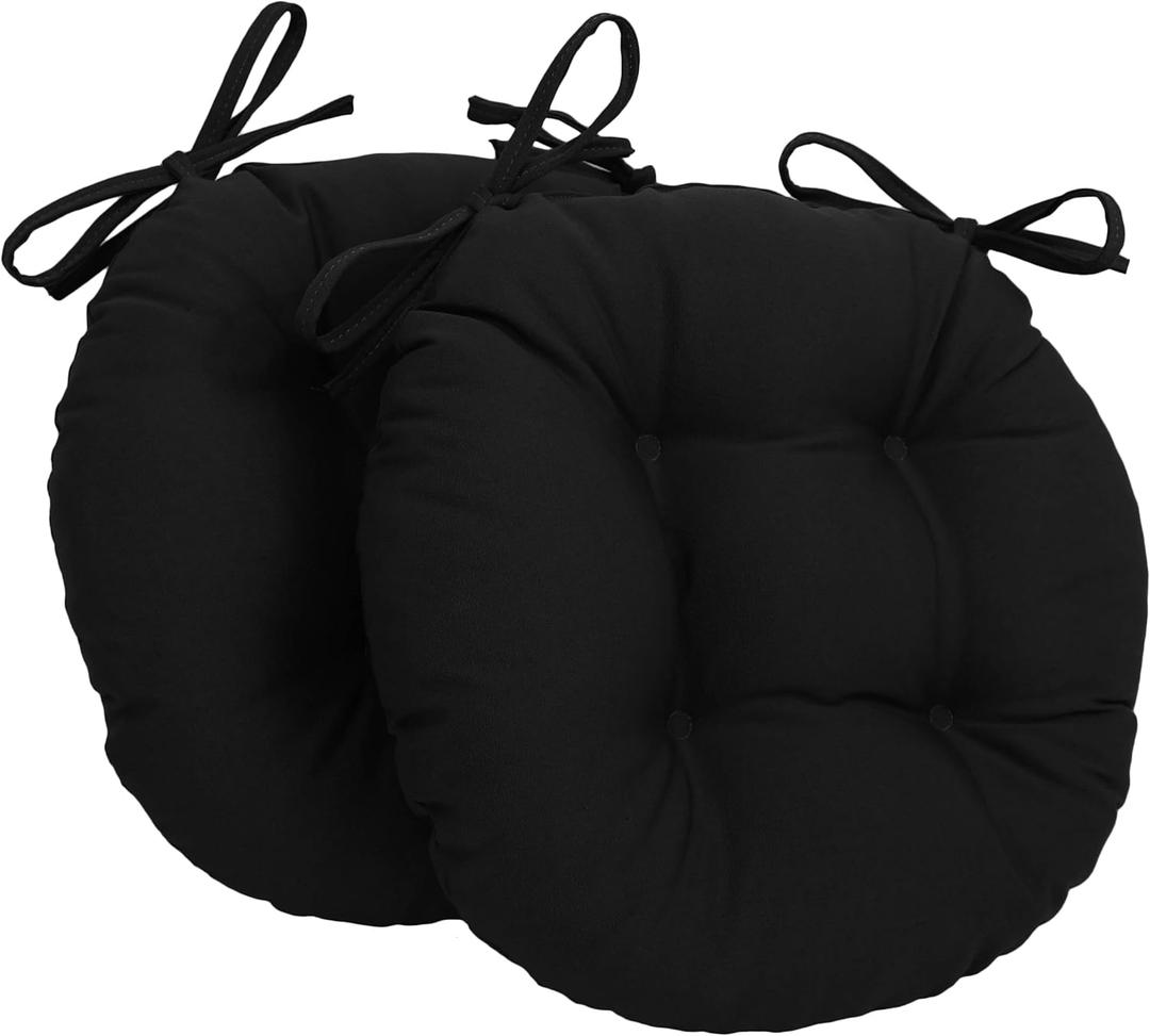 Blazing Needles 16-inch Twill Round Chair Cushion, 2 Count (Pack of 1), Black