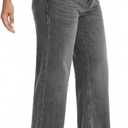 Women's Mid Rise Wide Leg Jeans Stretch Denim Pants with Relaxed Fit | BBL Jeans, Tummy Control, Soft Stretchy Denim, Classic Five Pocket Style, Versatile for Work or Play, All-day Wear (Black, L)