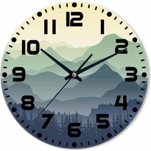 Mountain Wall Clock Battery Operated Natureforestmountainscenery Wall Clock Silent Non Ticking Quality Quartz 10 Inch Round Easy Clock to Read for Home Office