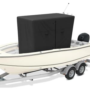 900D T-Top Console Boat Cover, Waterproof Heavy Duty Tear-Resistant Polyester for Center Console Boat with T-Top Roof, Black(90" L x 67" W x 87" H)