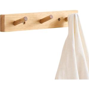 Wall Mounted Coat Rack 12 inches, Hickory Wood Wall Coat Hooks with 3 Hooks, Wooden Coat Hanger for Hanging Clothes Robes Towels Hats, Natural