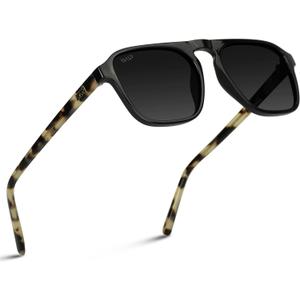 WearMe Pro Polarized Modern Aviator One-Bridge Square Mens Sunglasses (Black Beige Tortoise / Black Lens)