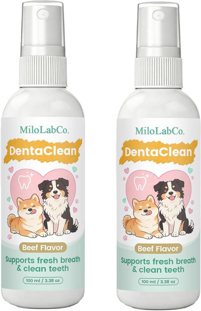 Milolabco Advanced Dental Spray, Dentaclean for Dogs & Cat, Probiotic Oral Care Spray for Fresh Breath, Helps Support Clean Teeth & Healthy Gums - No Brushing (2 Pack)